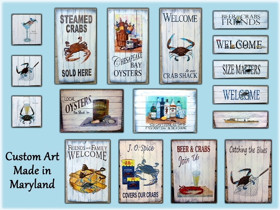 crab seafood wooden signs